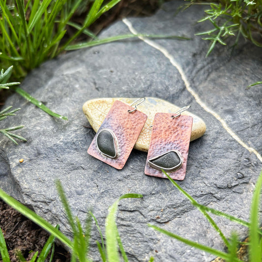 Rustic Deep Green Sea Glass Earrings