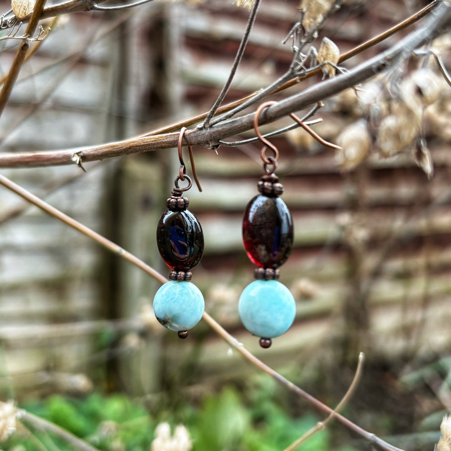 Larimar Garnet Earrings