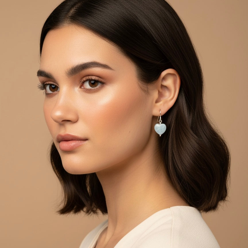 Aquamarine Heart Earrings
