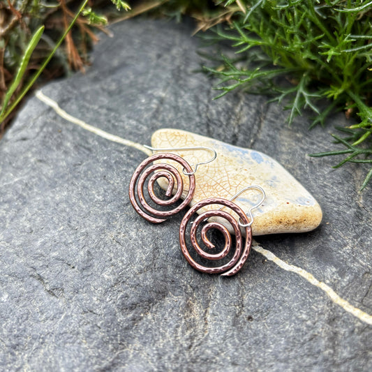 Copper Spiral Wave Earrings