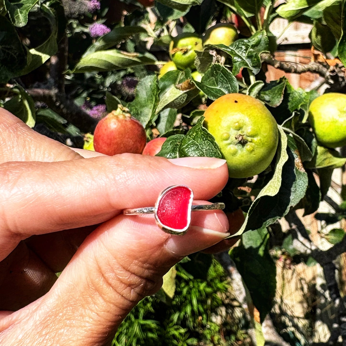 Skinny Red Sea Glass Ring