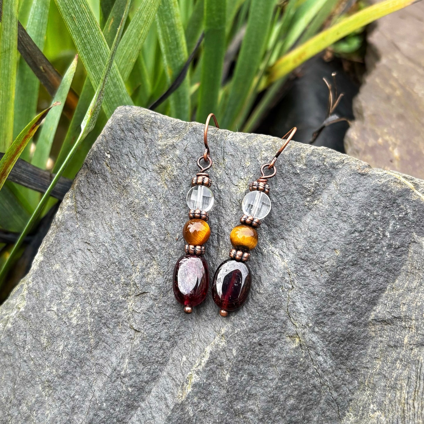 Tiger Eye Garnet Earrings