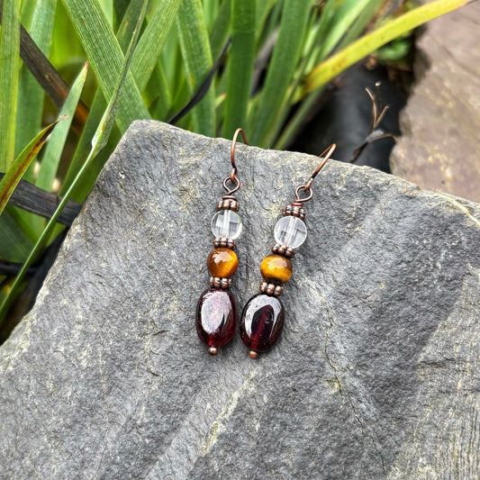 Tiger Eye Garnet Earrings