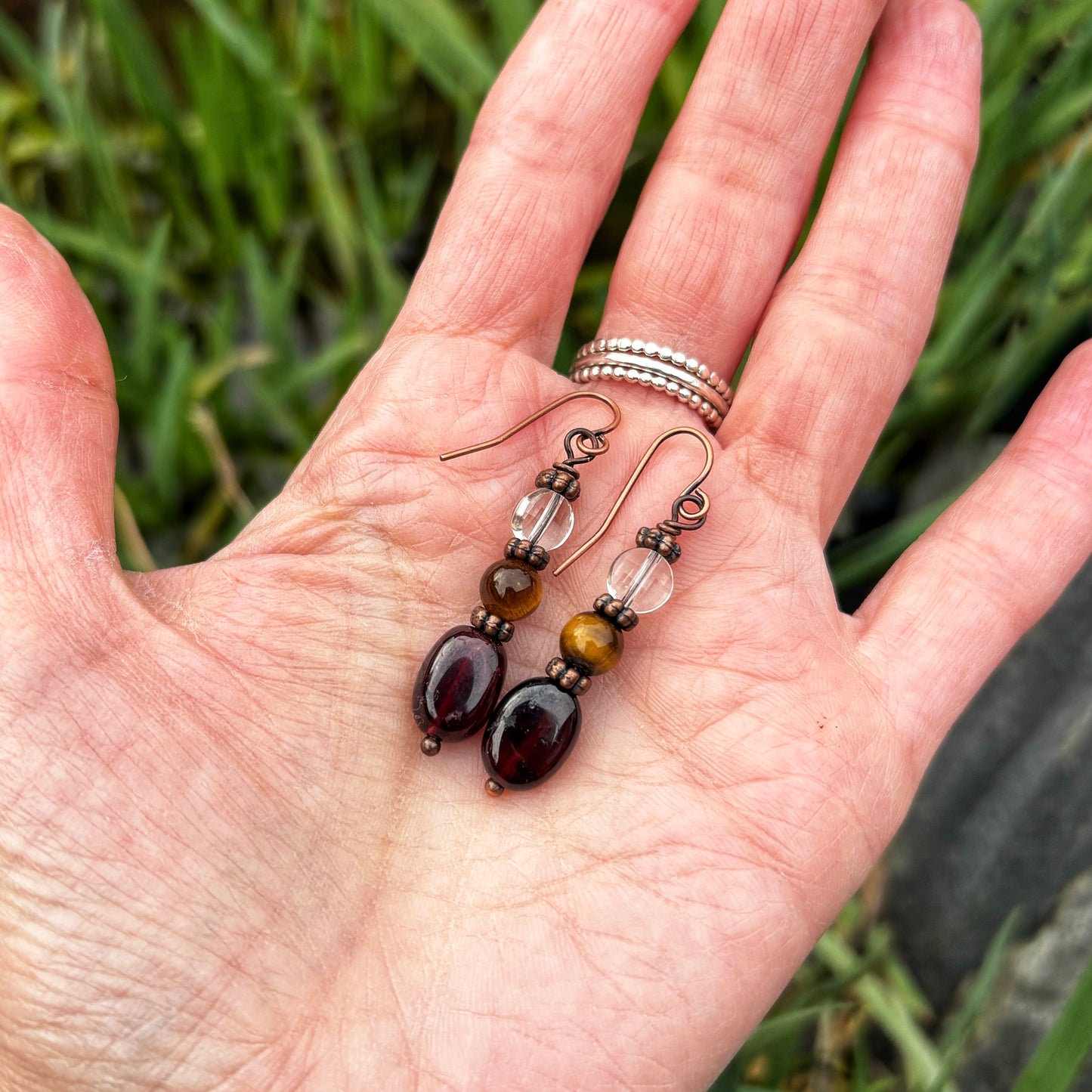 Tiger Eye Garnet Earrings
