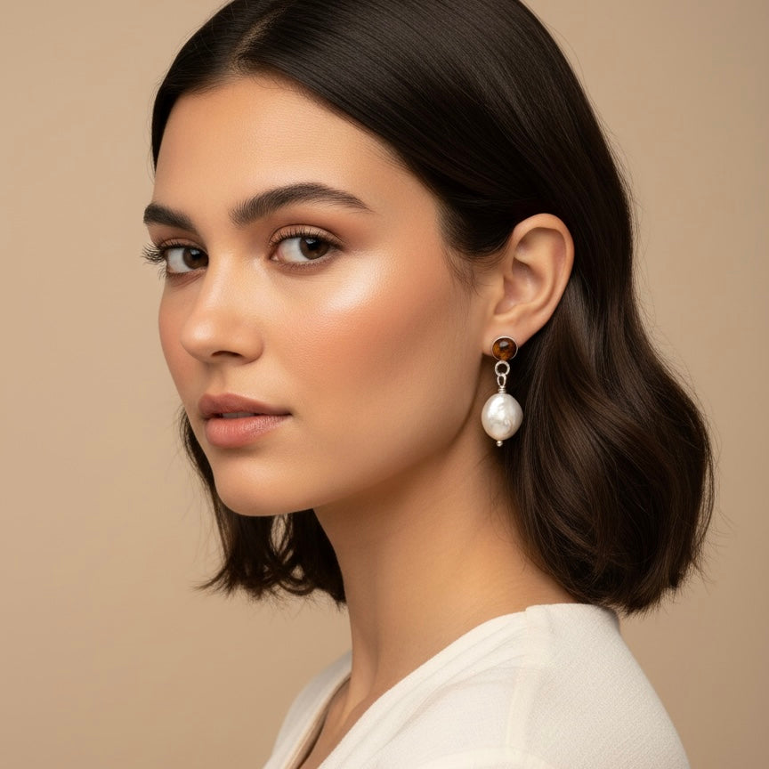 Pearly Tiger Eye Earrings