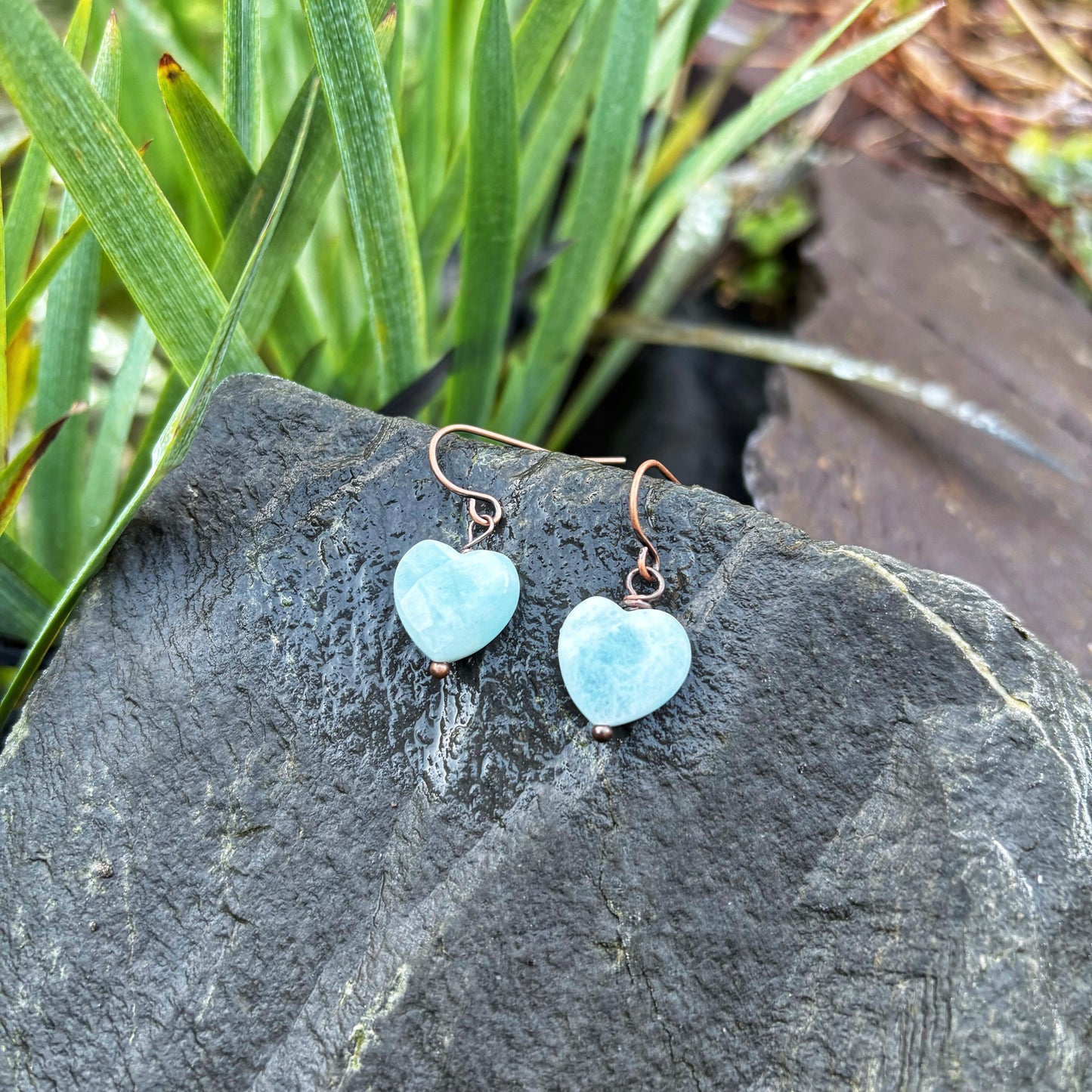 Aquamarine Heart Earrings