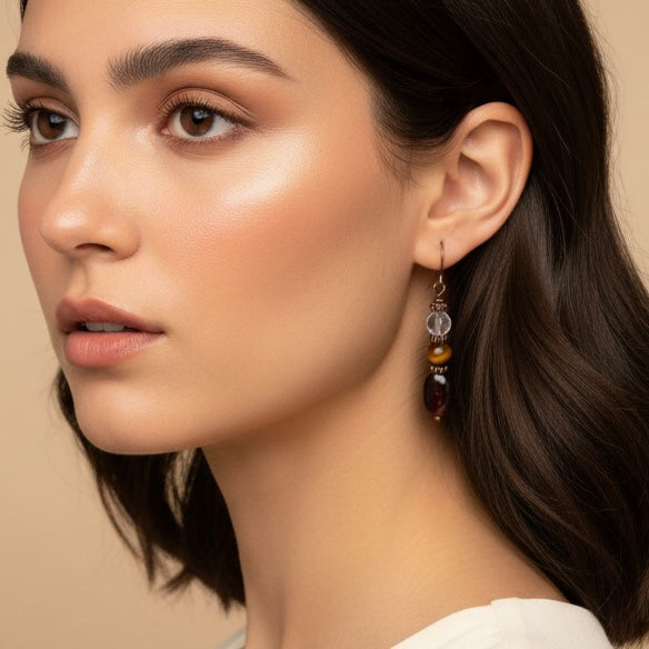 Tiger Eye Garnet Earrings