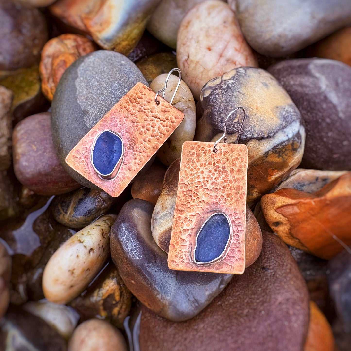 Rustic Cobalt Sea Glass Earrings