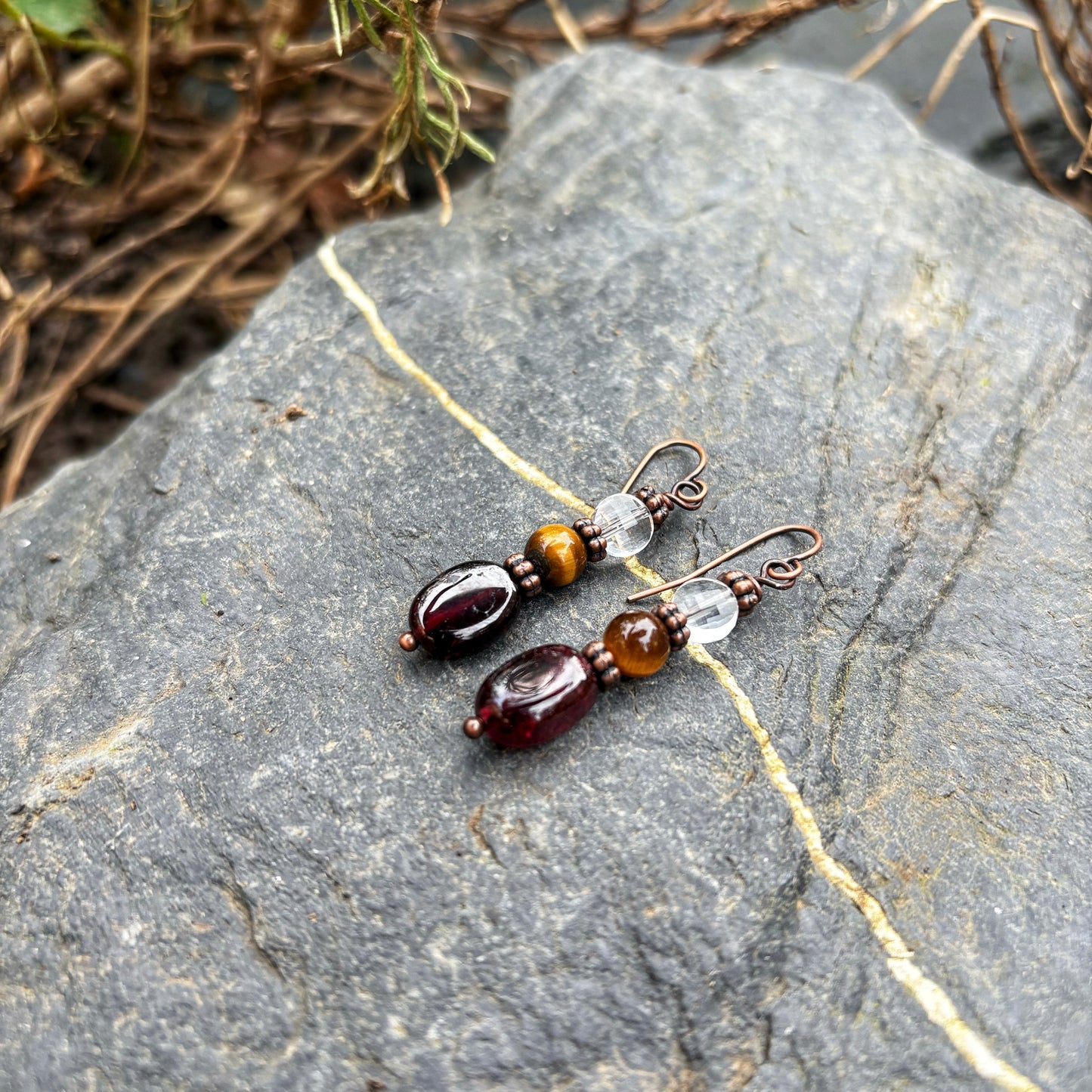 Tiger Eye Garnet Earrings