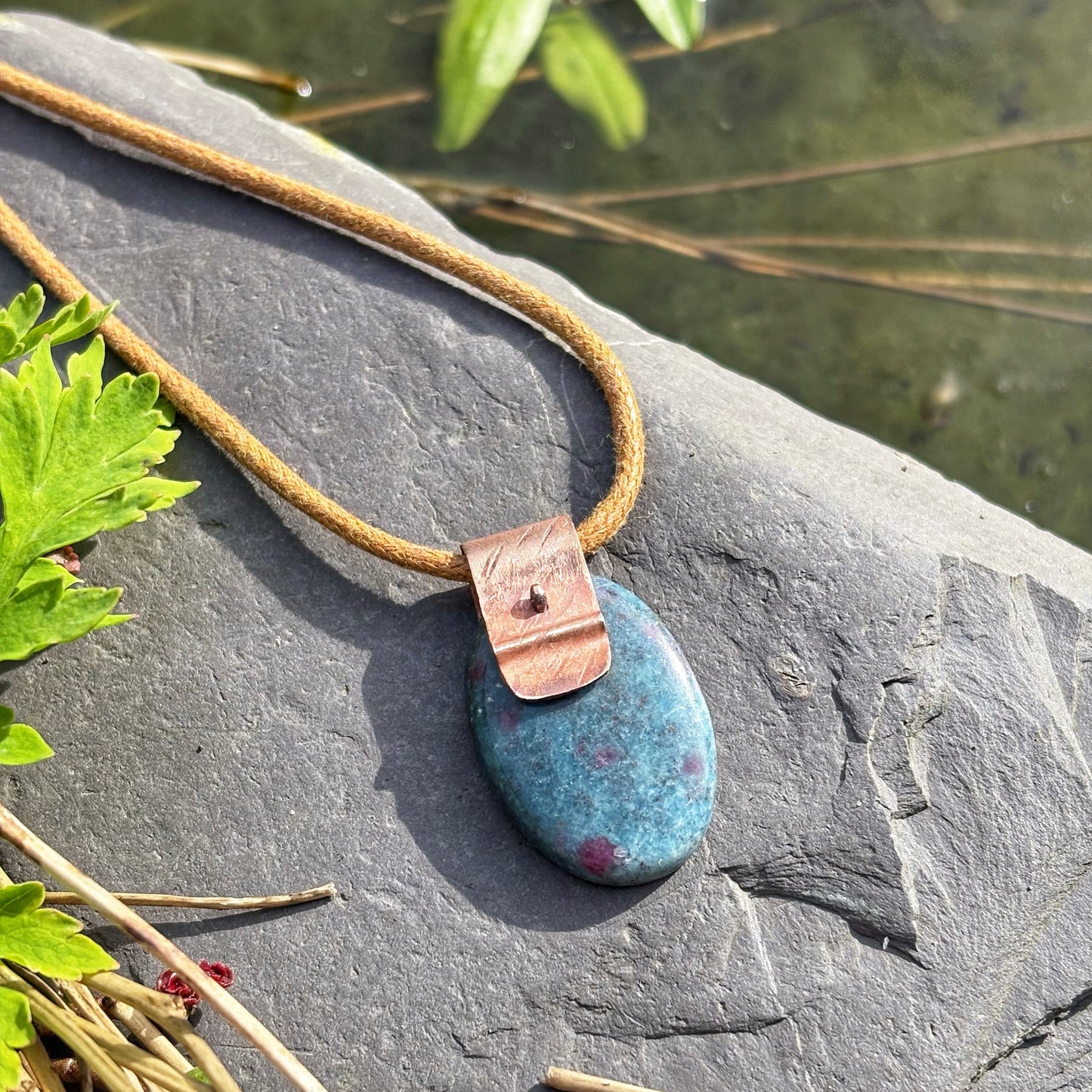 Rustic Ruby in Kyanite Necklace