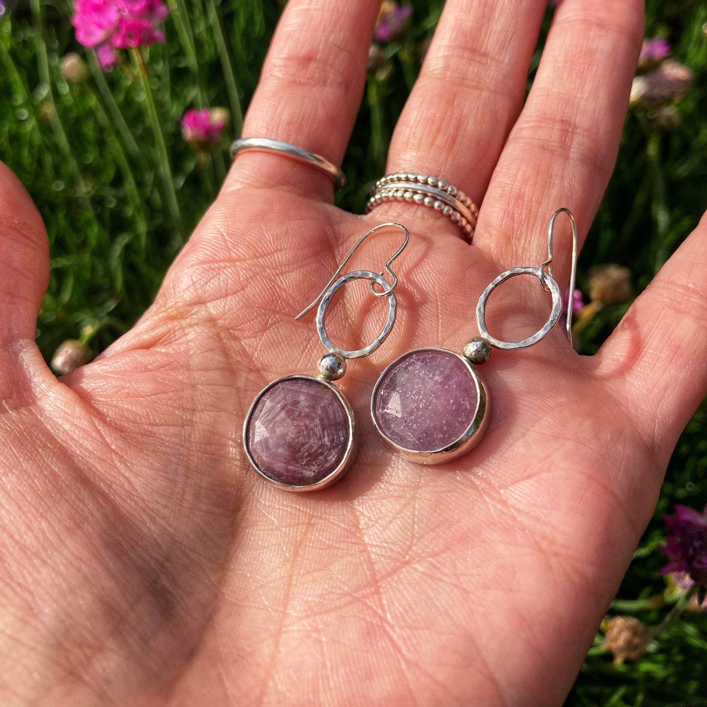 Bezel Set Pink Sapphire Earrings