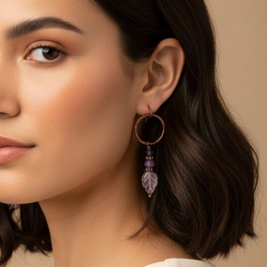 Amethyst Leaf Earrings