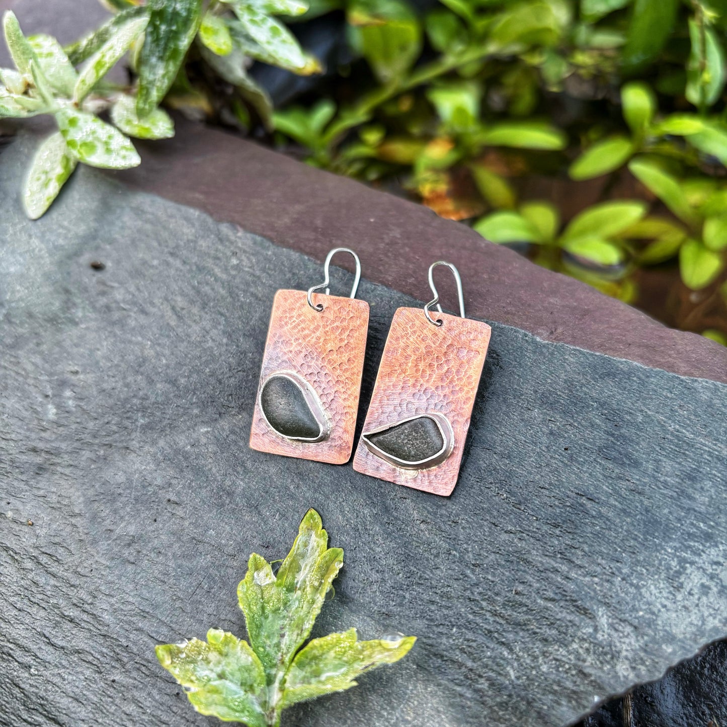 Rustic Deep Green Sea Glass Earrings