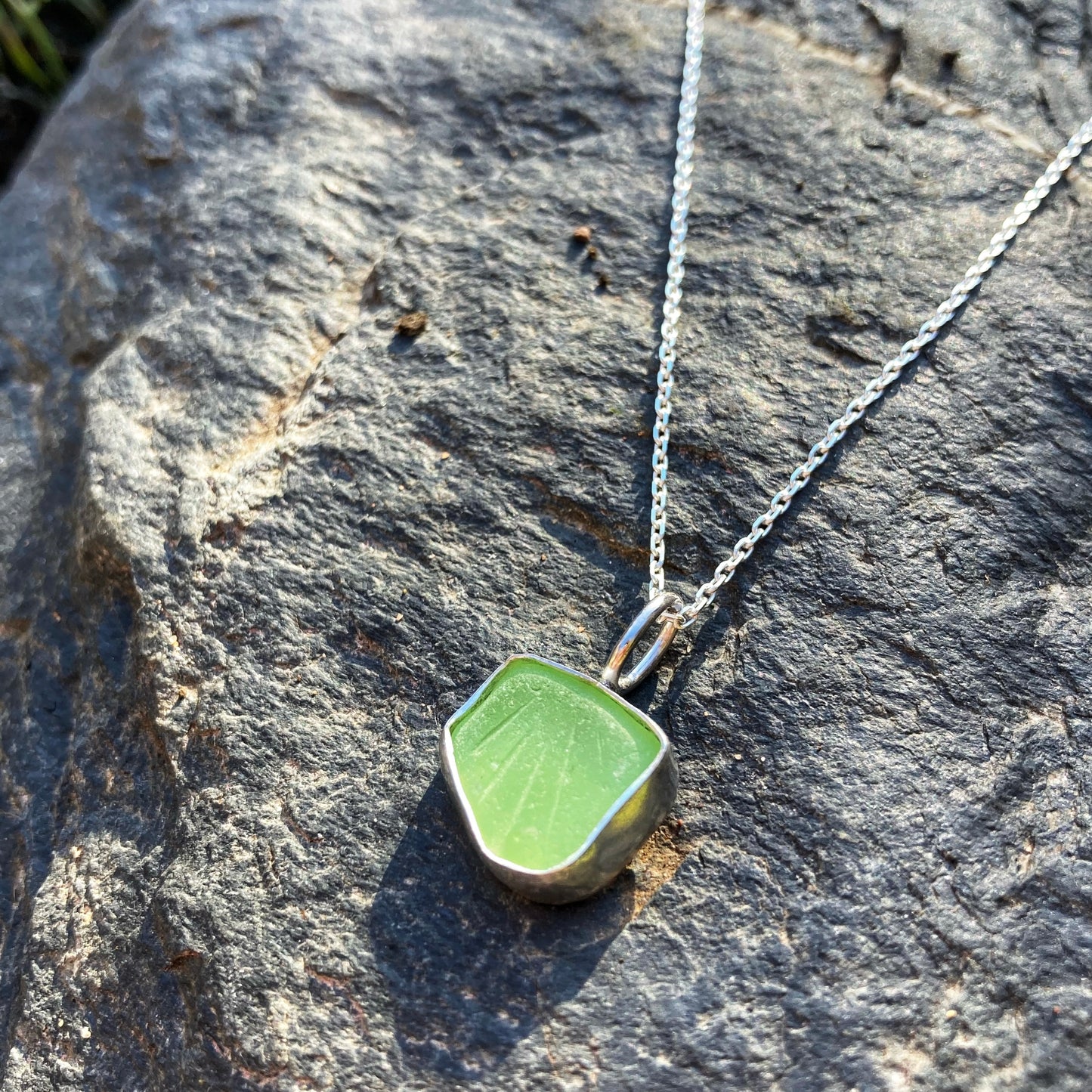 Patterned Green Sea Glass Necklace