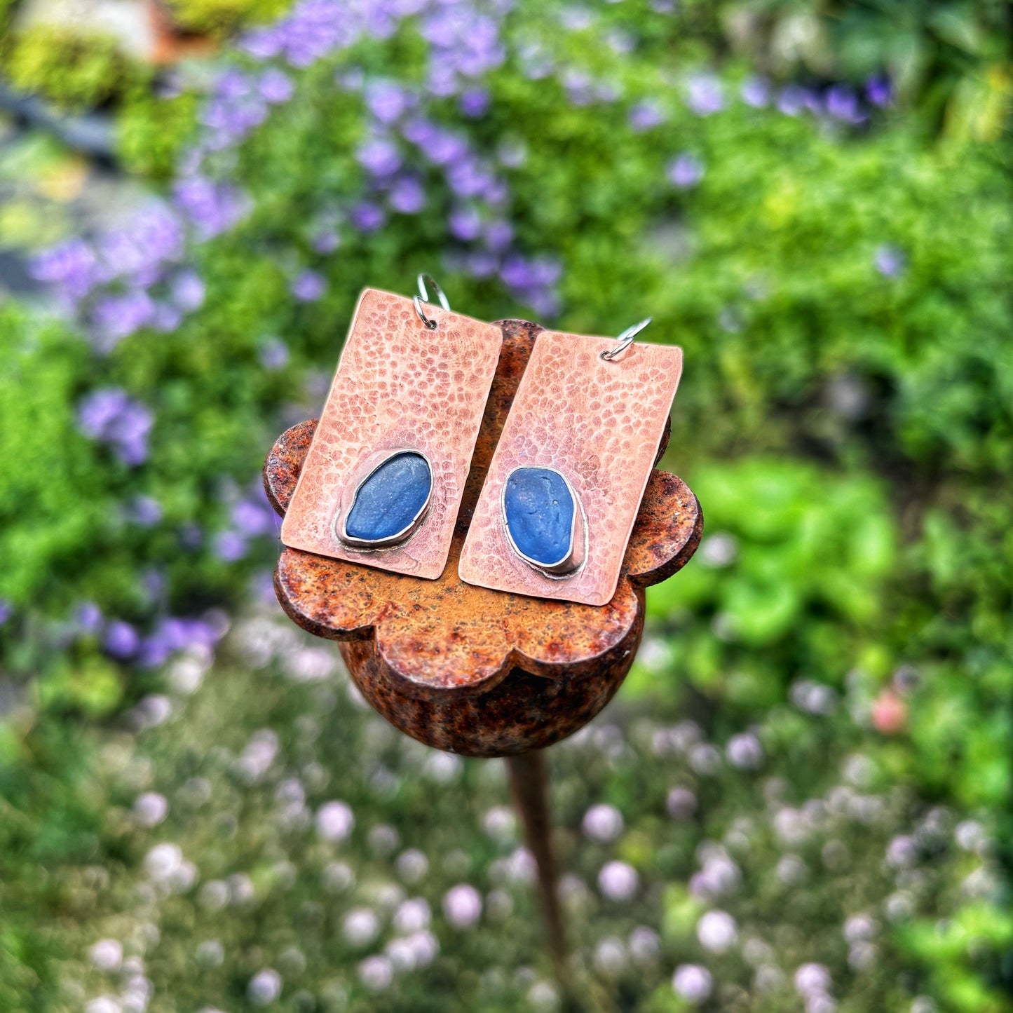 Rustic Cobalt Sea Glass Earrings