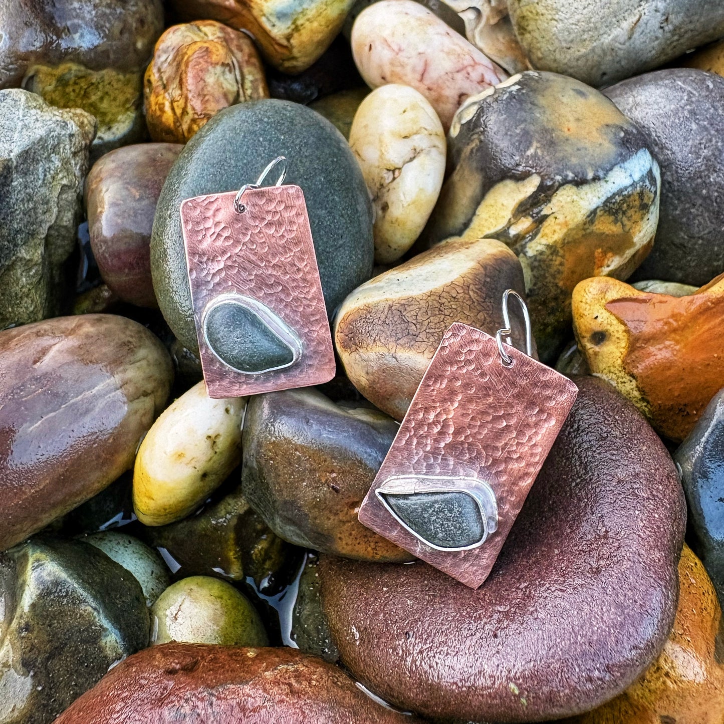 Rustic Deep Green Sea Glass Earrings