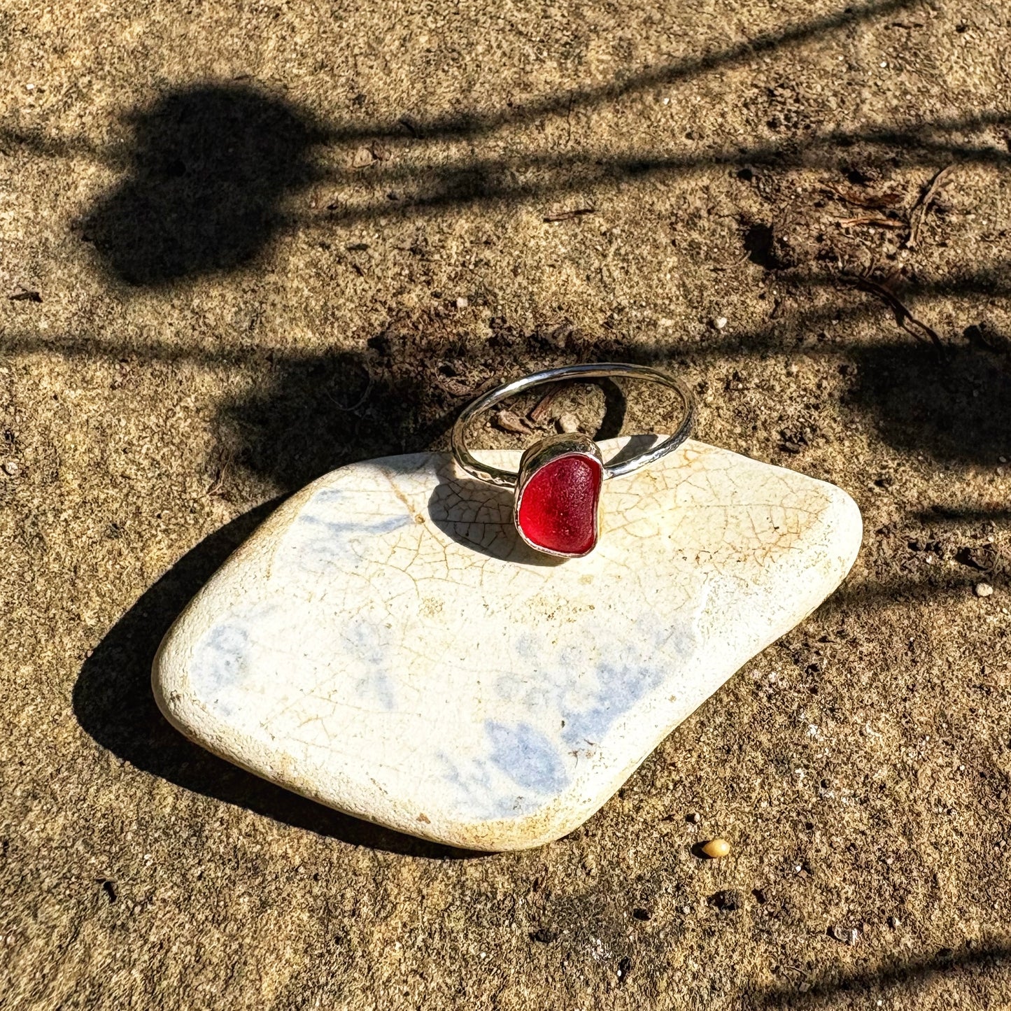 Skinny Red Sea Glass Ring