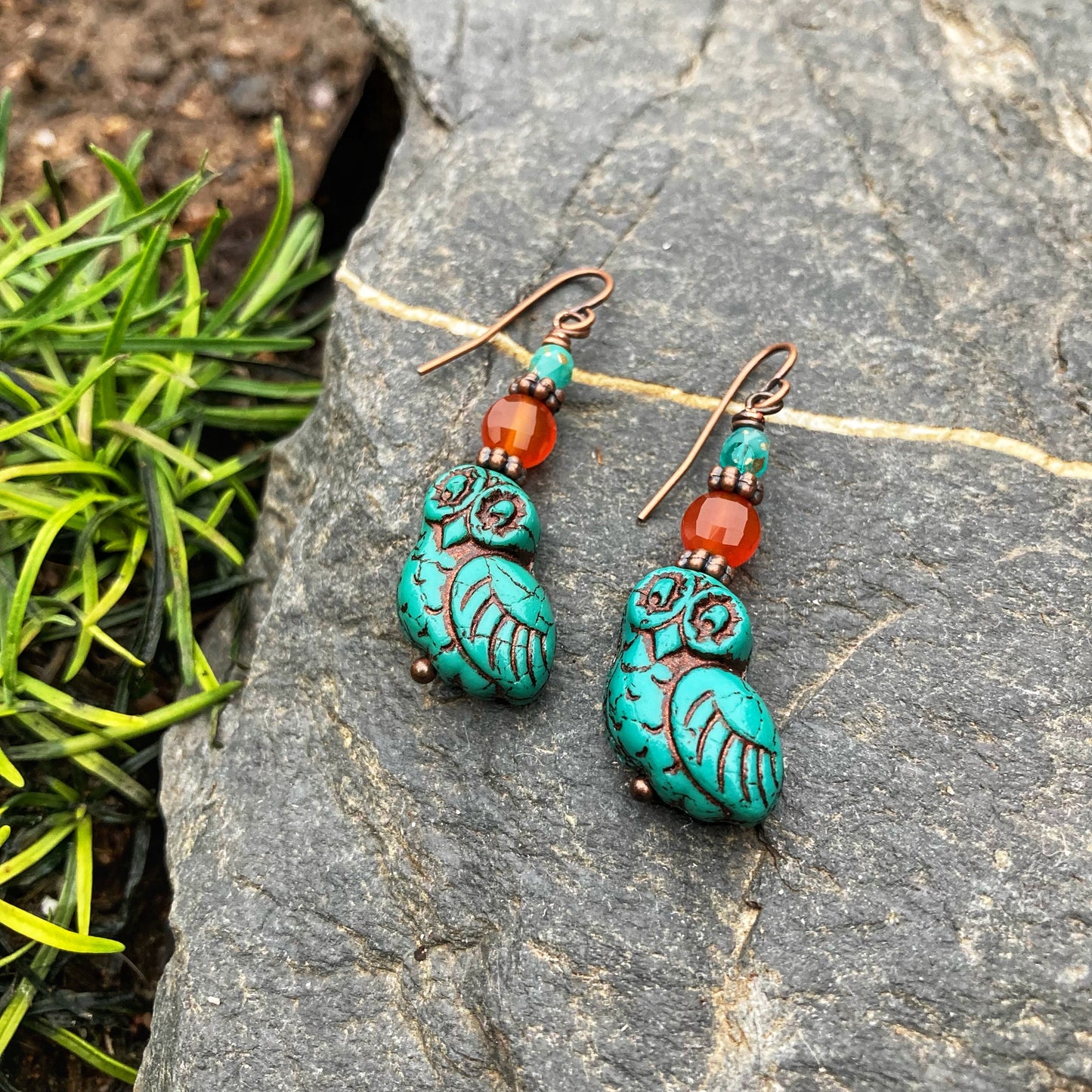 Turquoise Owl Earrings