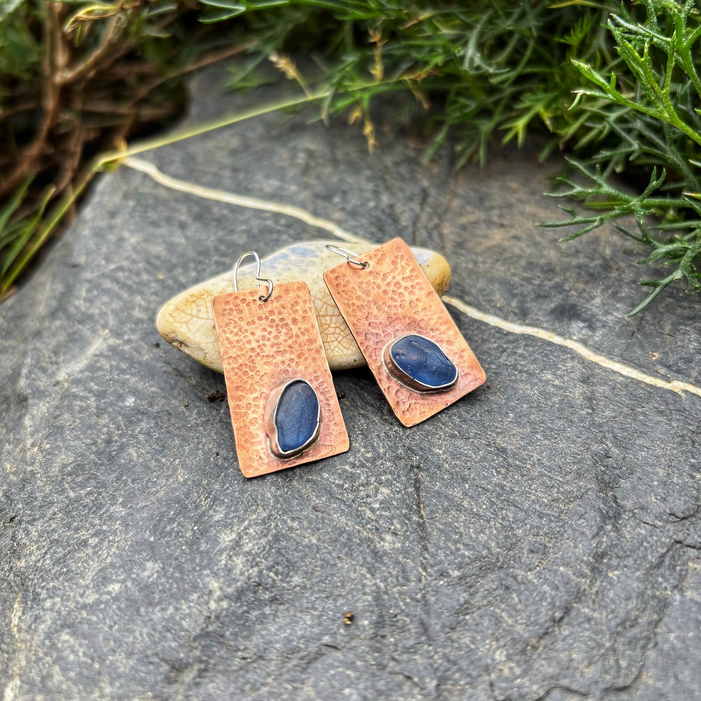 Rustic Cobalt Sea Glass Earrings