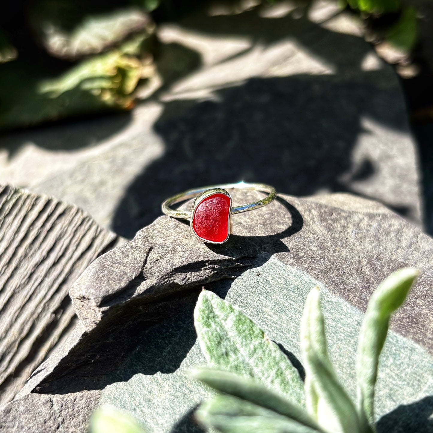 Skinny Red Sea Glass Ring