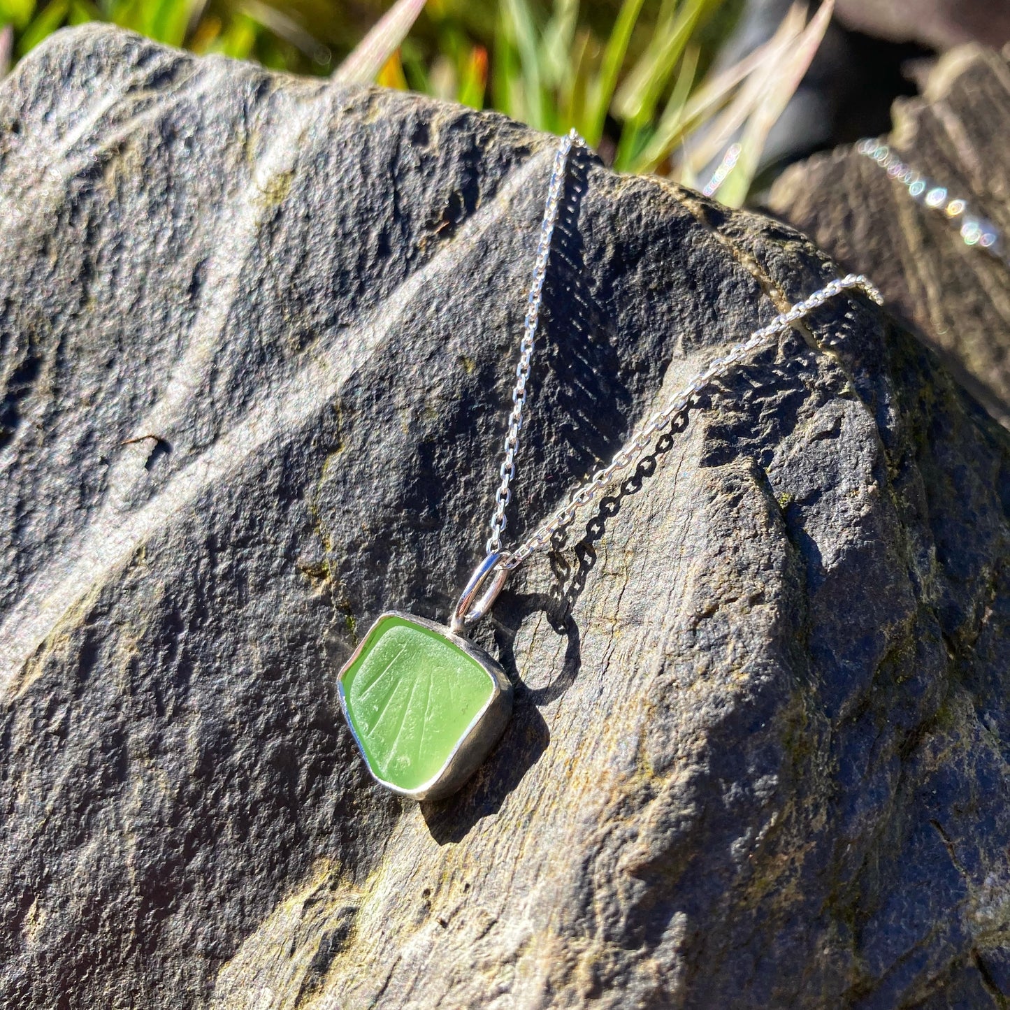 Patterned Green Sea Glass Necklace
