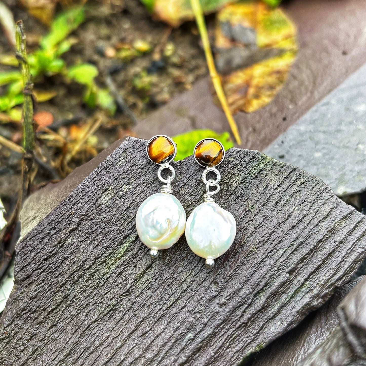 Pearly Tiger Eye Earrings