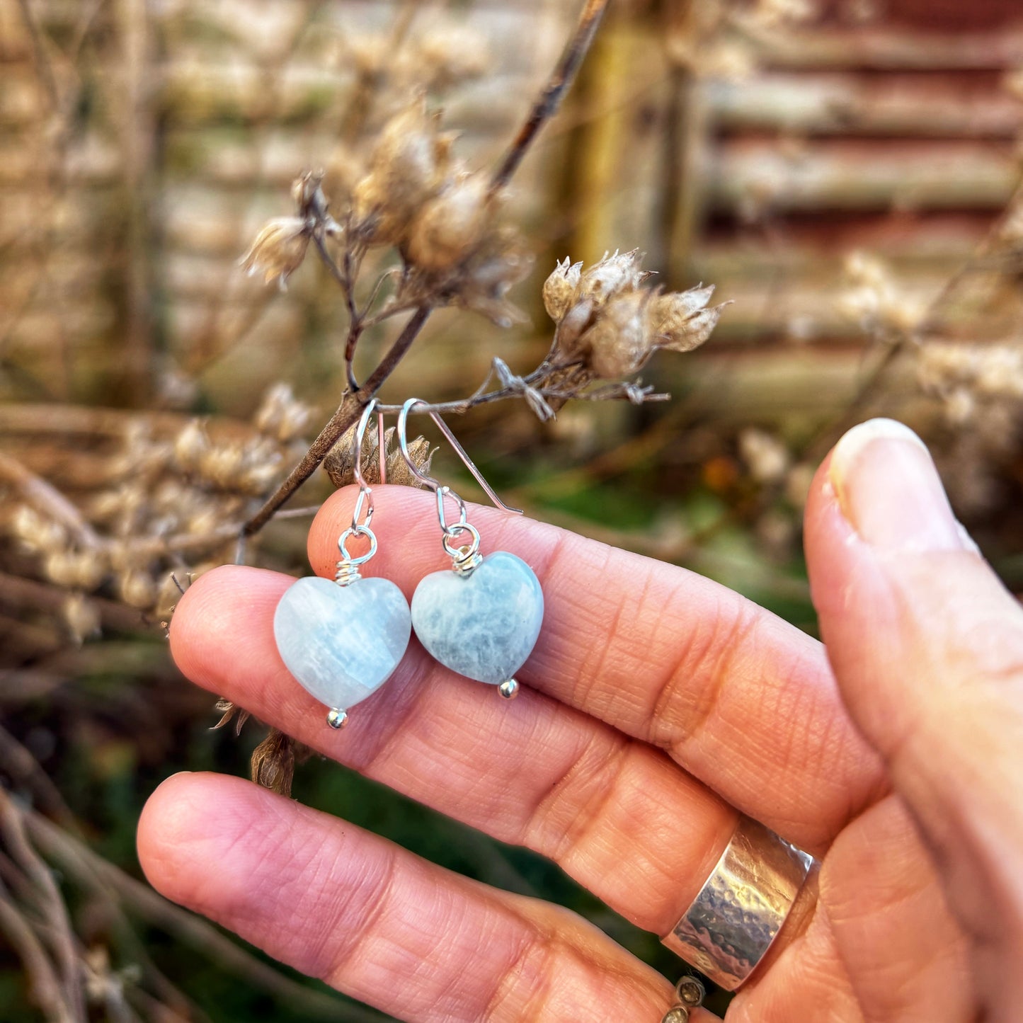 Aquamarine Heart Earrings