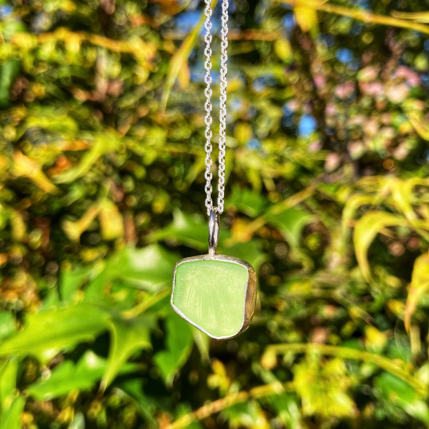 Patterned Green Sea Glass Necklace