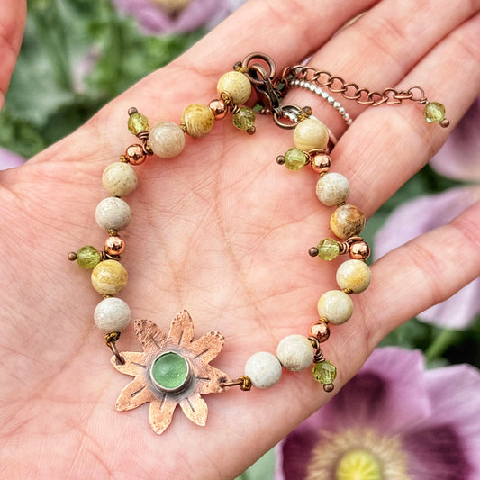 Green Sea Glass Flower Bracelet
