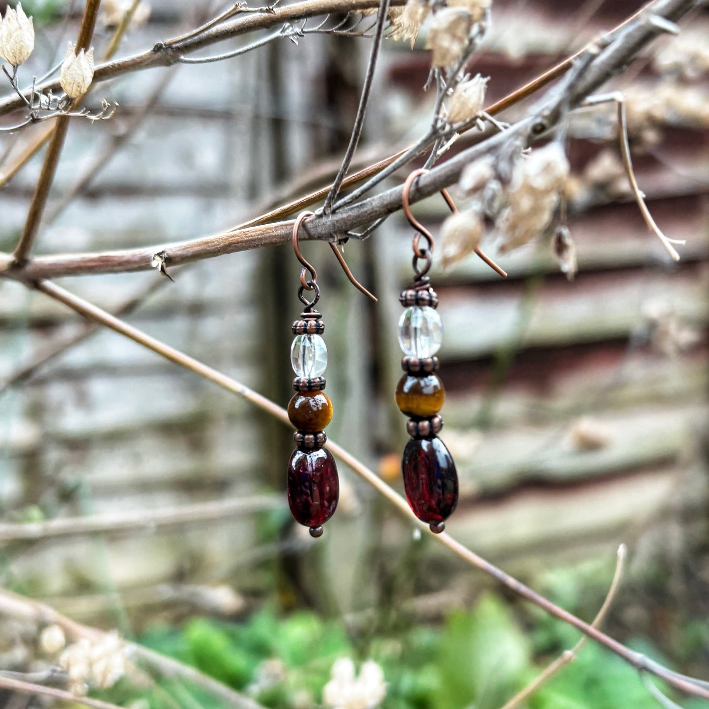 Tiger Eye Garnet Earrings