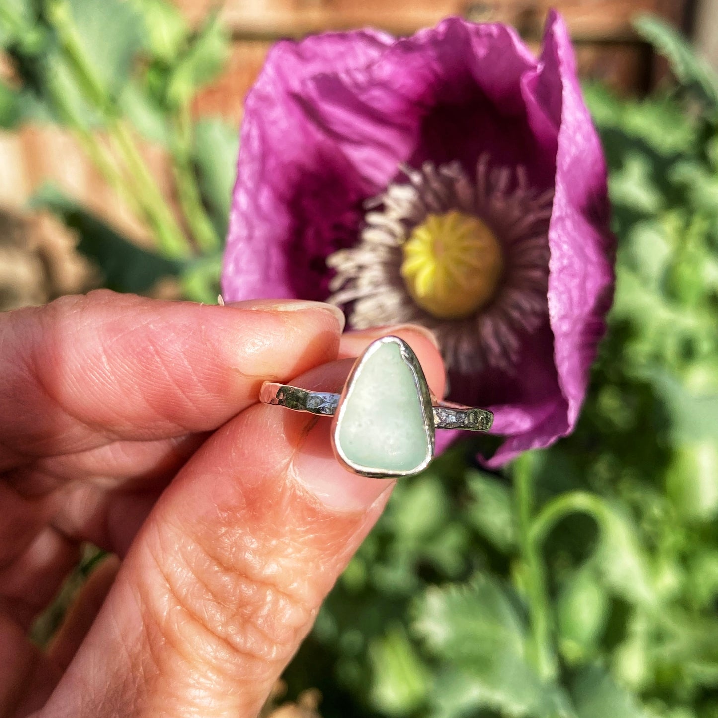 Aqua Blue Sea Glass Ring