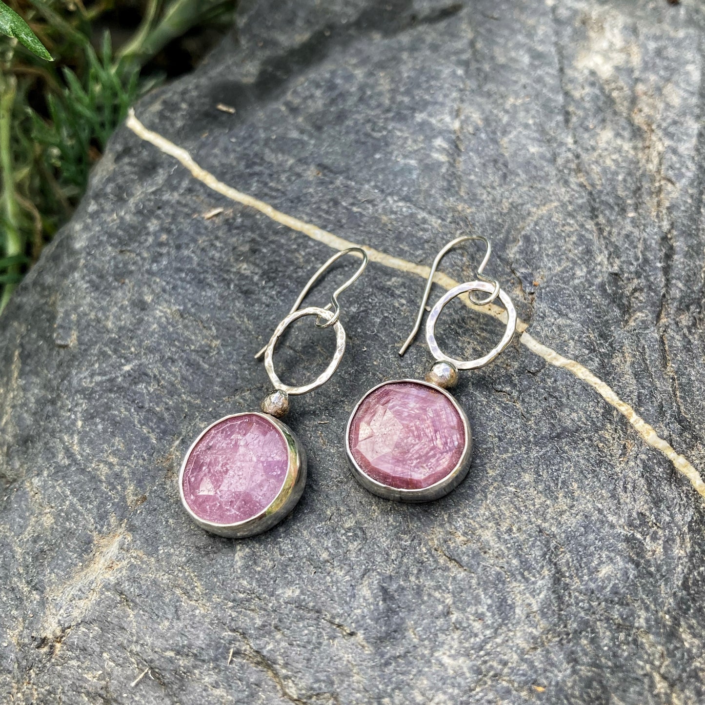 Bezel Set Pink Sapphire Earrings