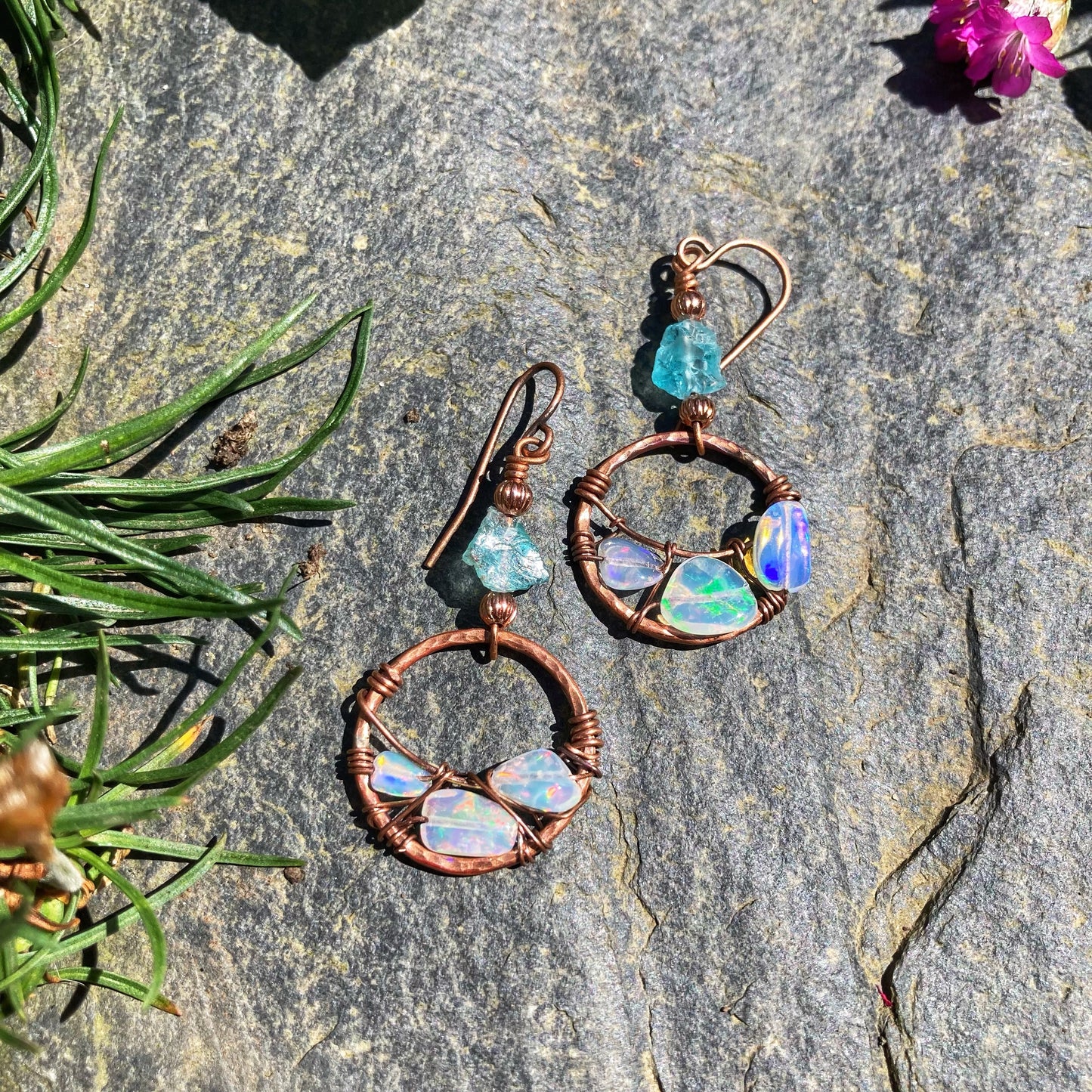 Copper Welo Opal Earrings