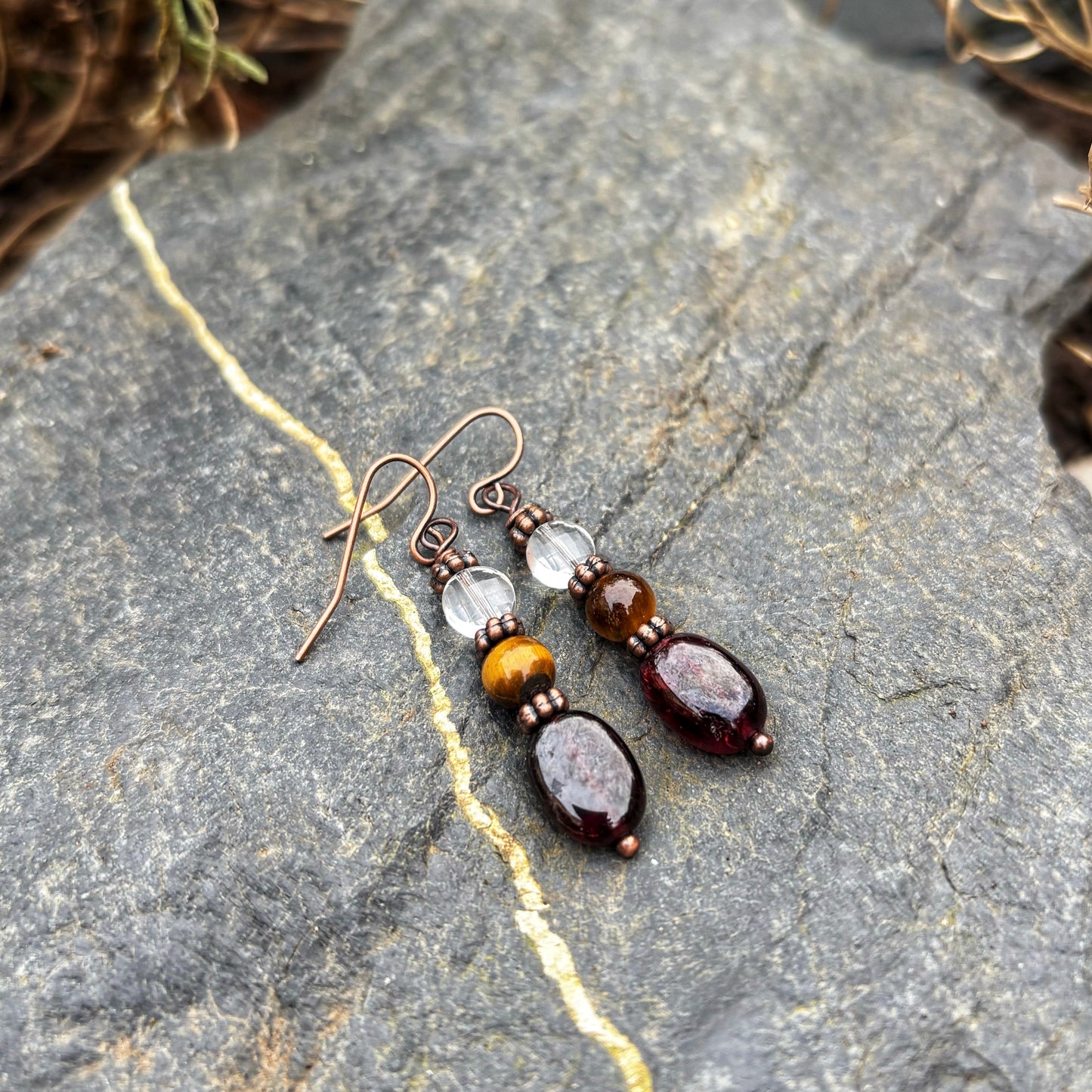 Tiger Eye Garnet Earrings