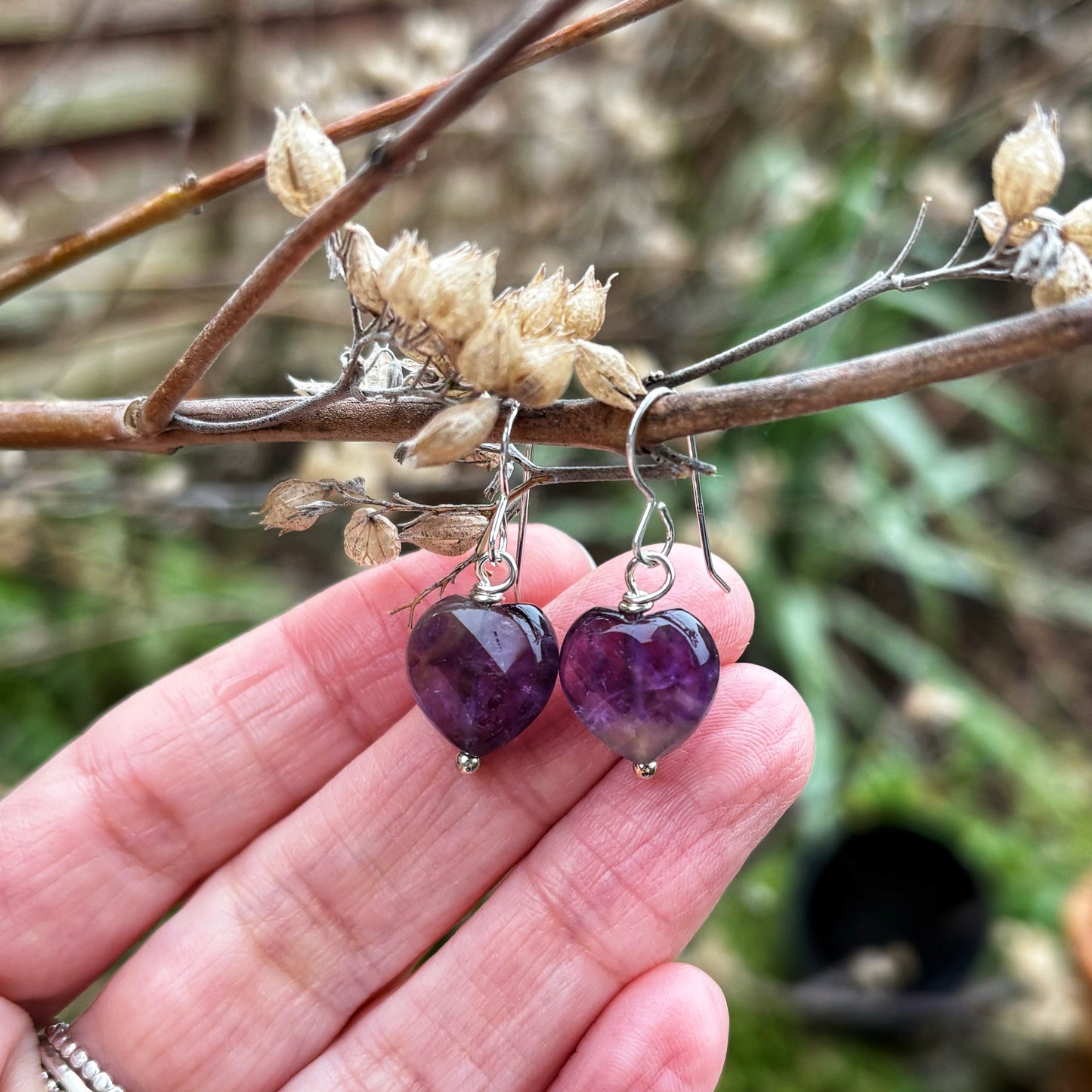 Amethyst Heart Earrings