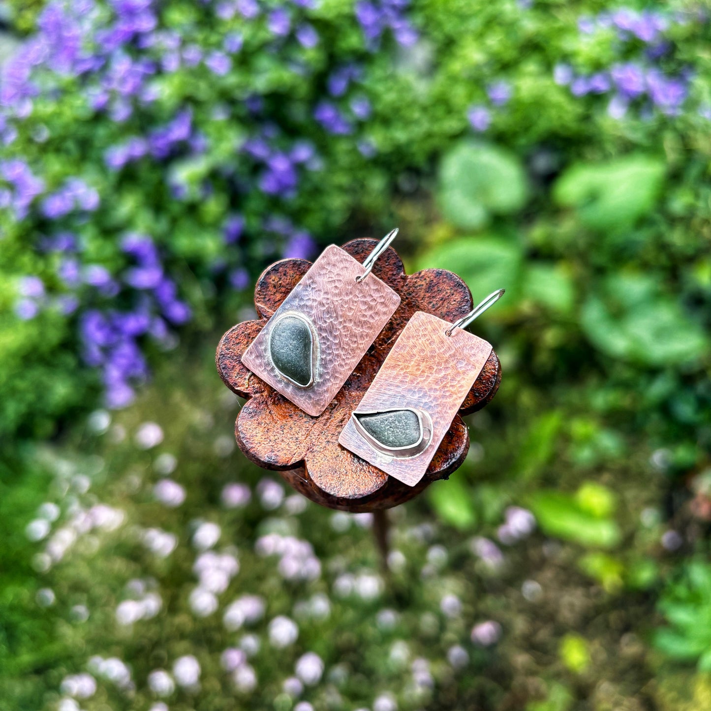 Rustic Deep Green Sea Glass Earrings