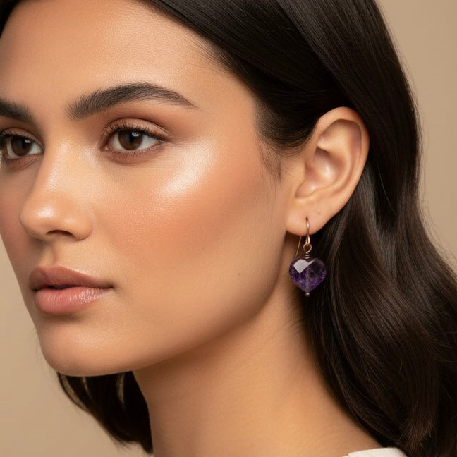 Amethyst Heart Earrings