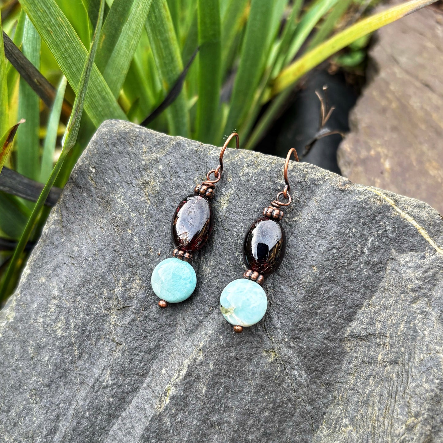 Larimar Garnet Earrings