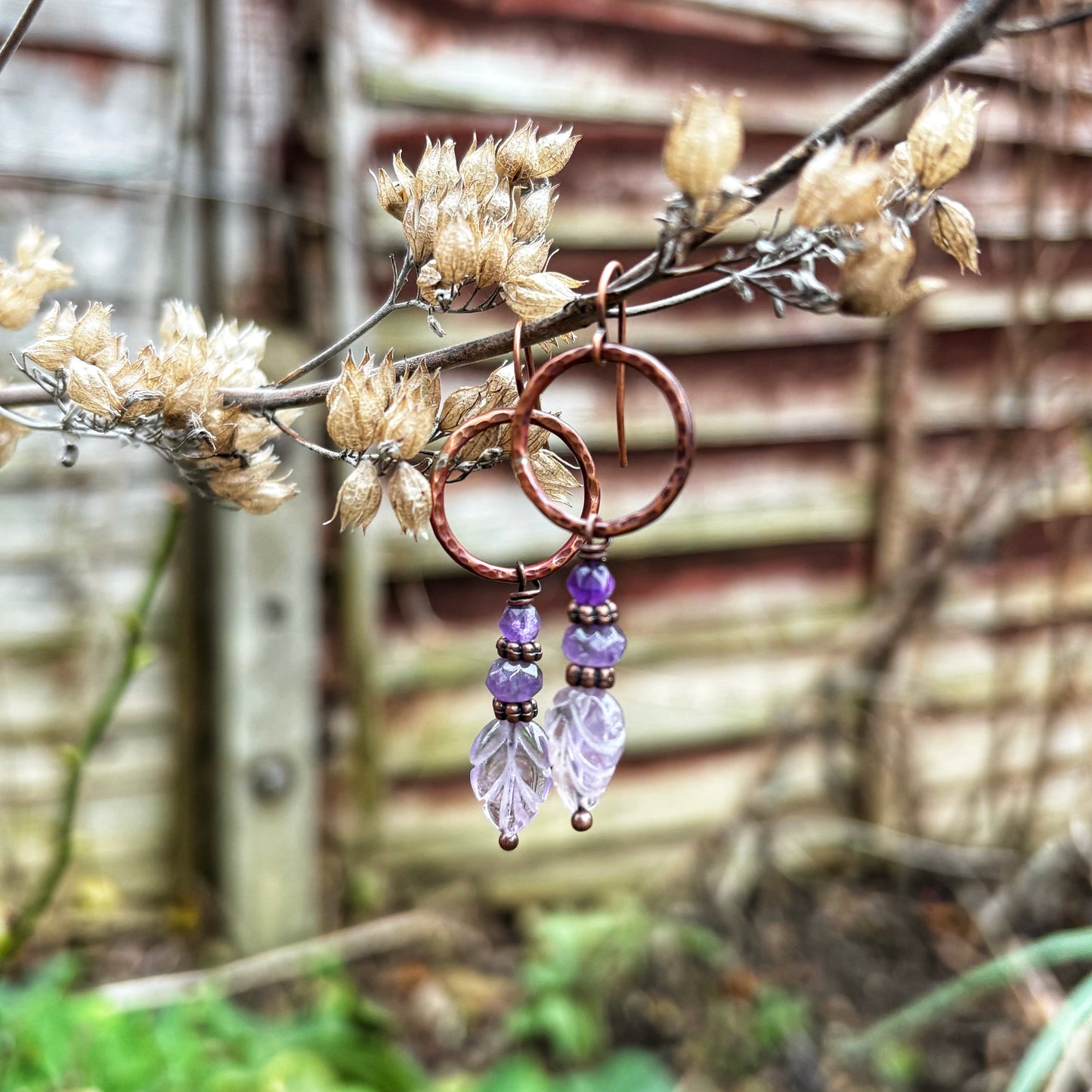 Amethyst Leaf Earrings