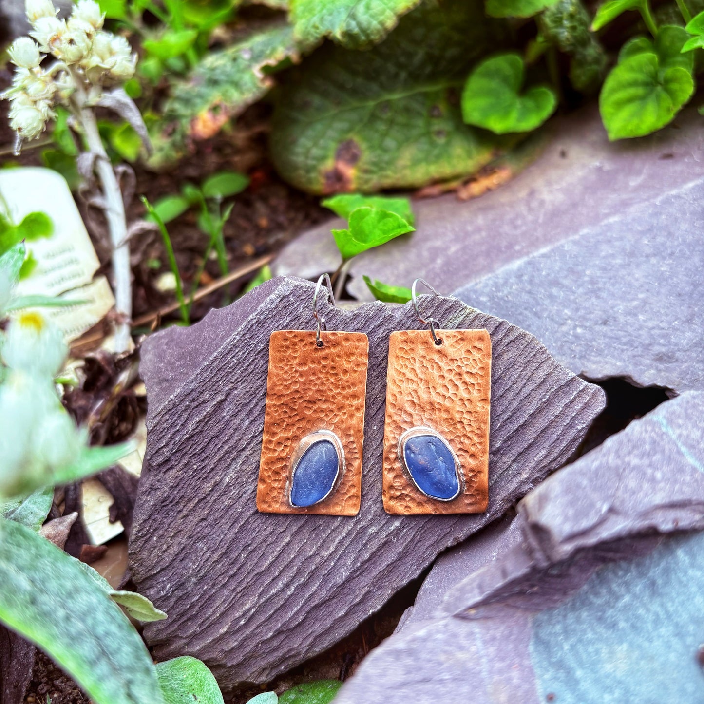 Rustic Cobalt Sea Glass Earrings