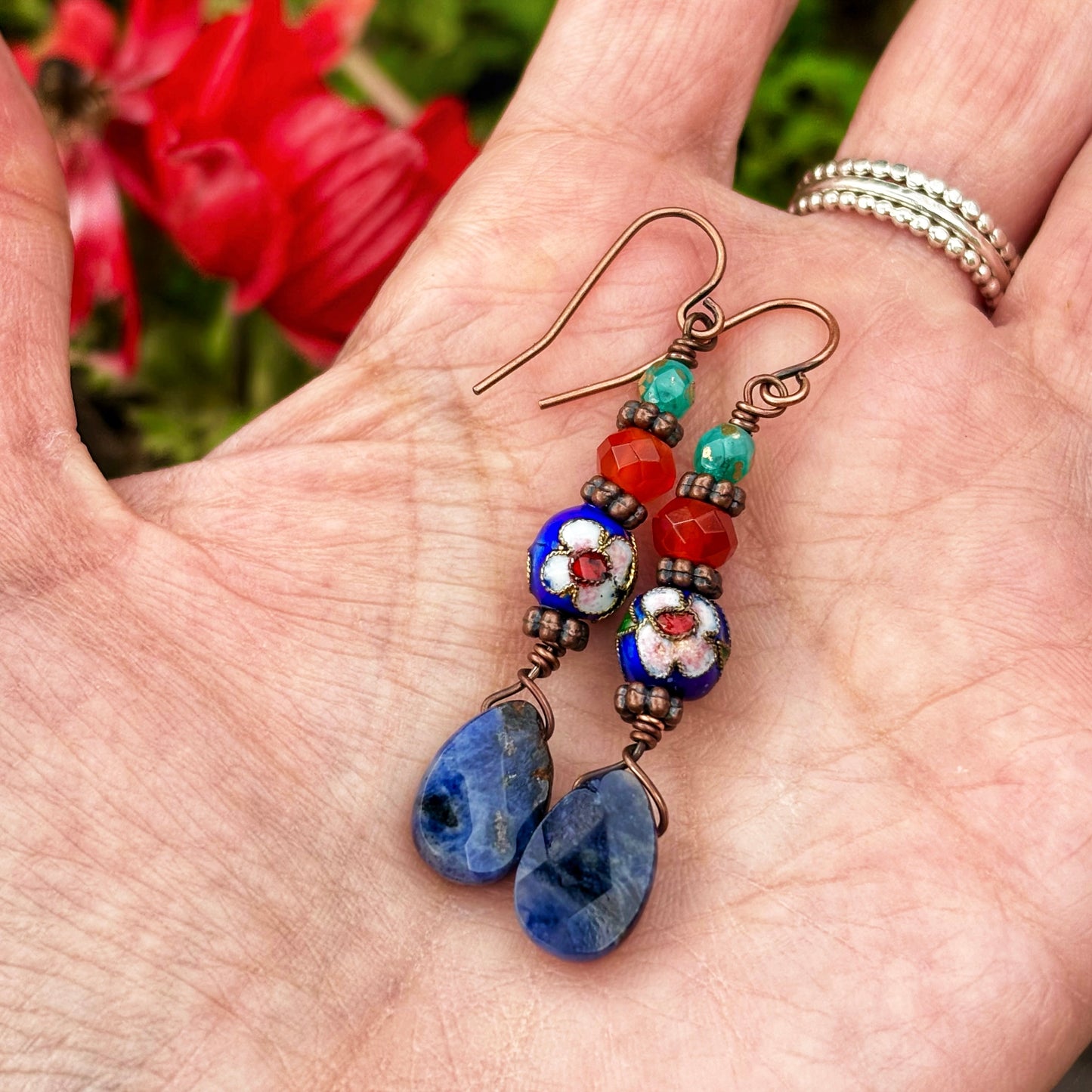 Lapis Flower Earrings
