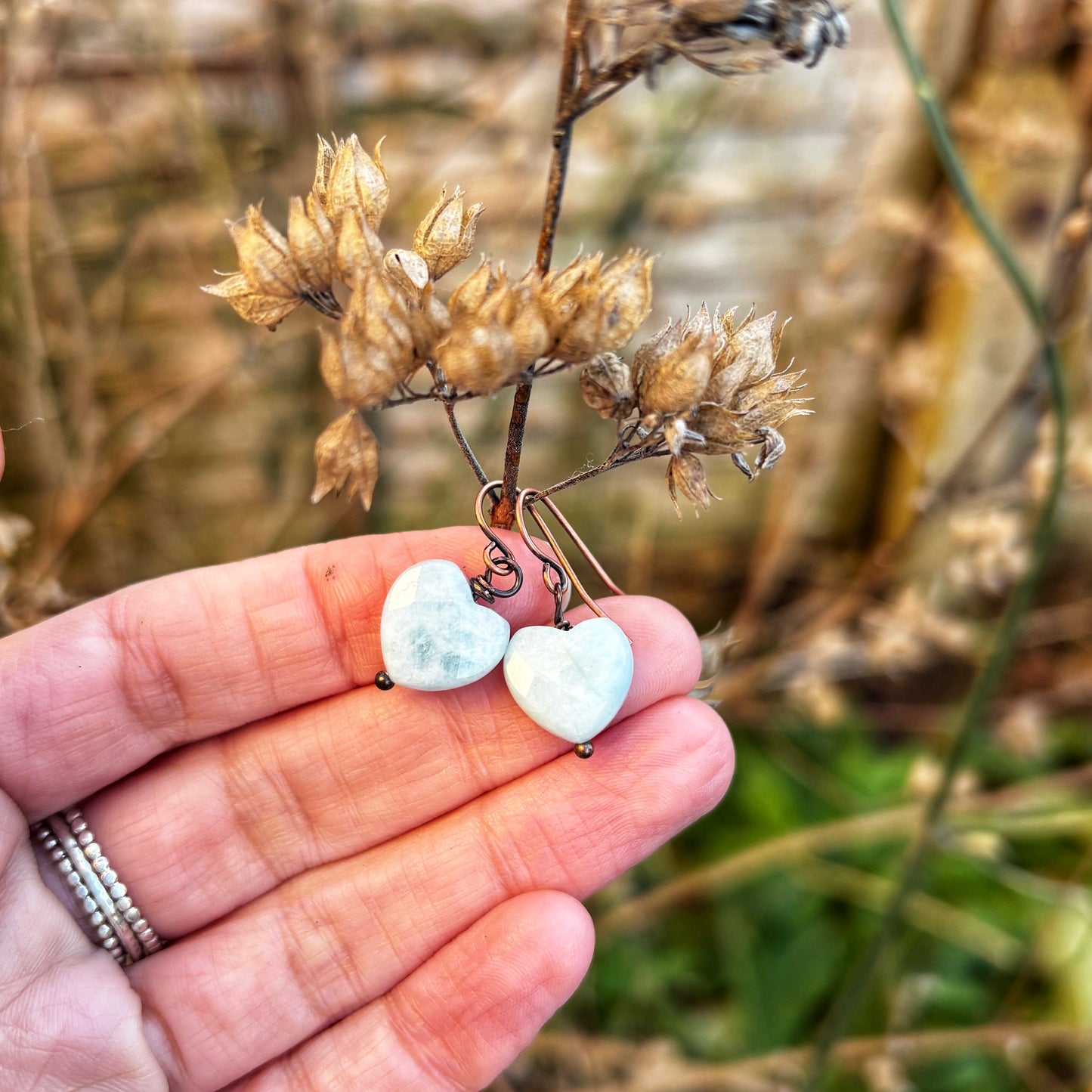 Aquamarine Heart Earrings