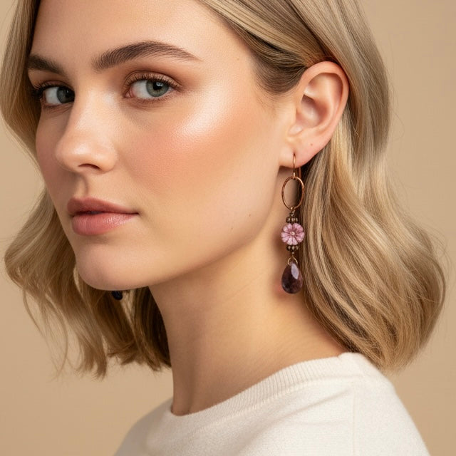 Amethyst Flower Earrings