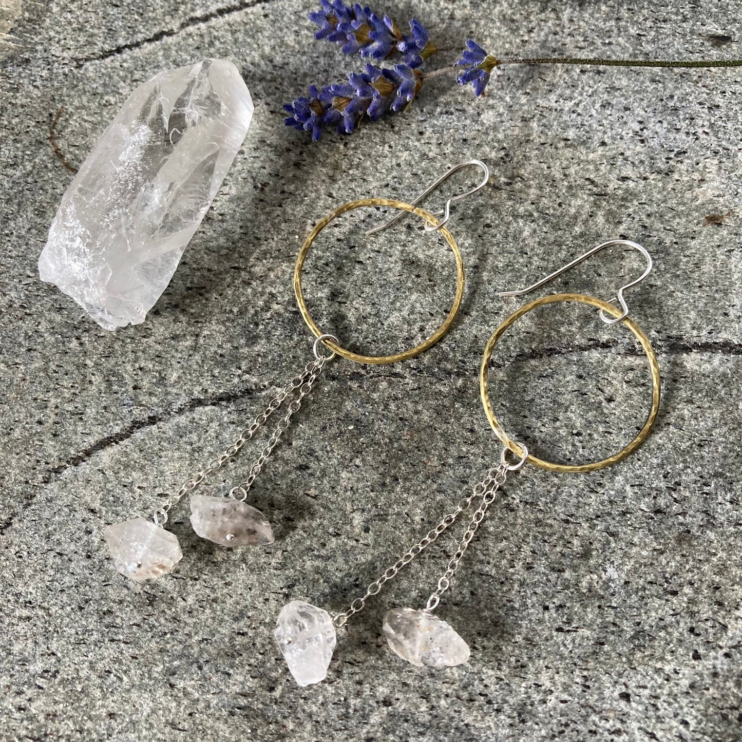 Brass Hoop Dangling Crystal Earrings