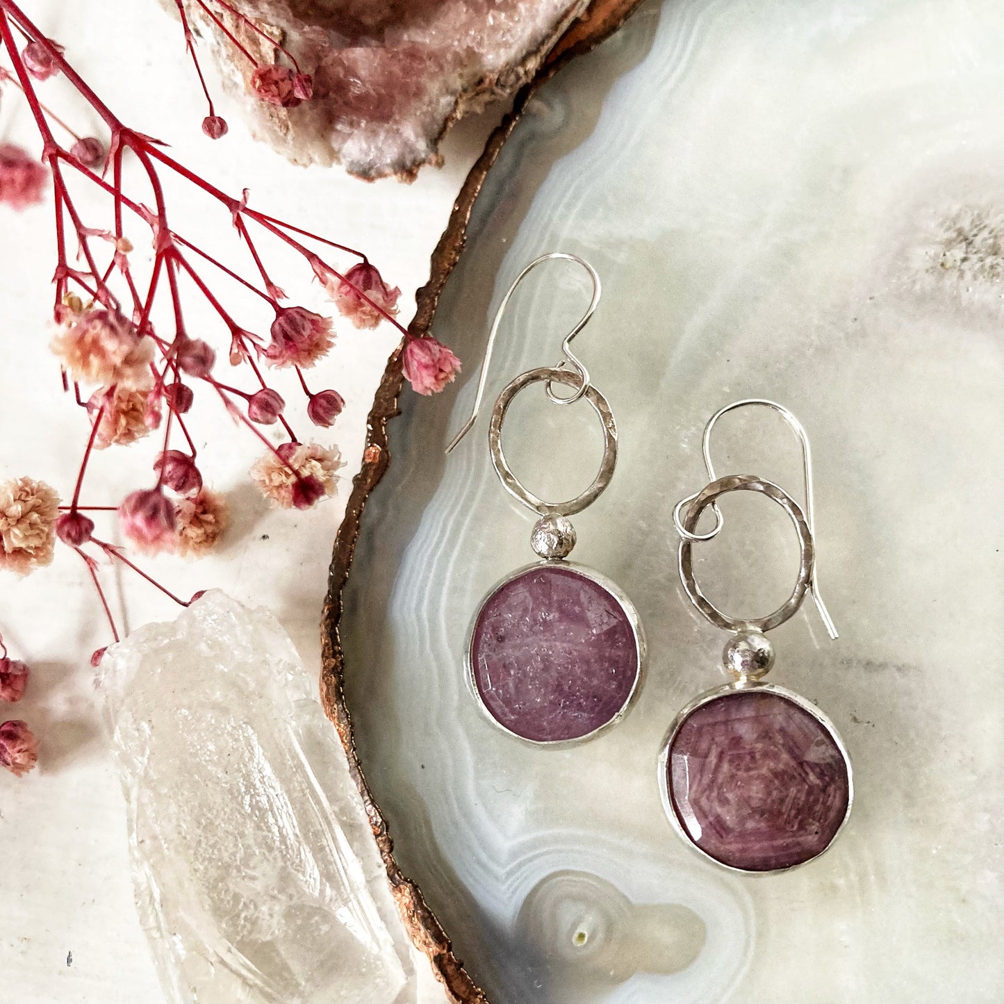 Bezel Set Pink Sapphire Earrings