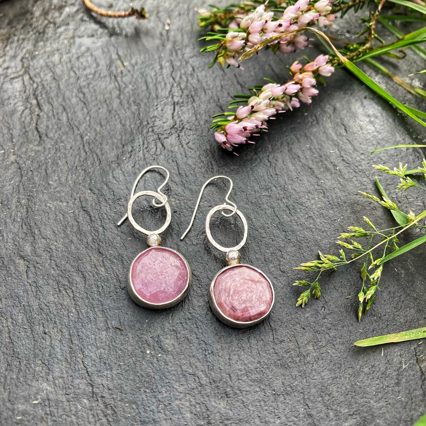 Bezel Set Pink Sapphire Earrings