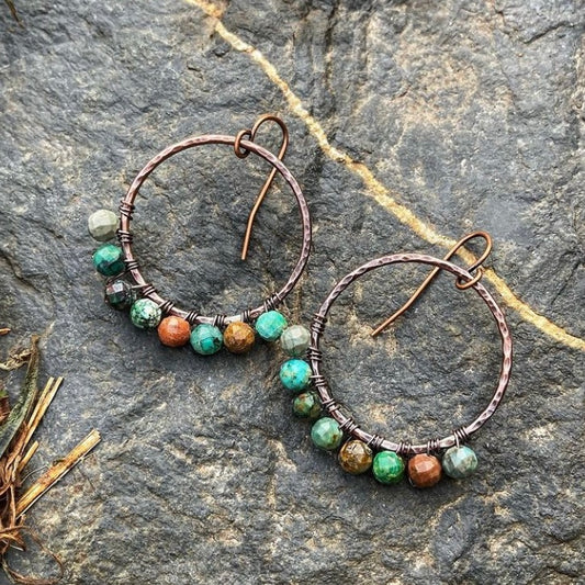 Turquoise Copper Hoop Earrings