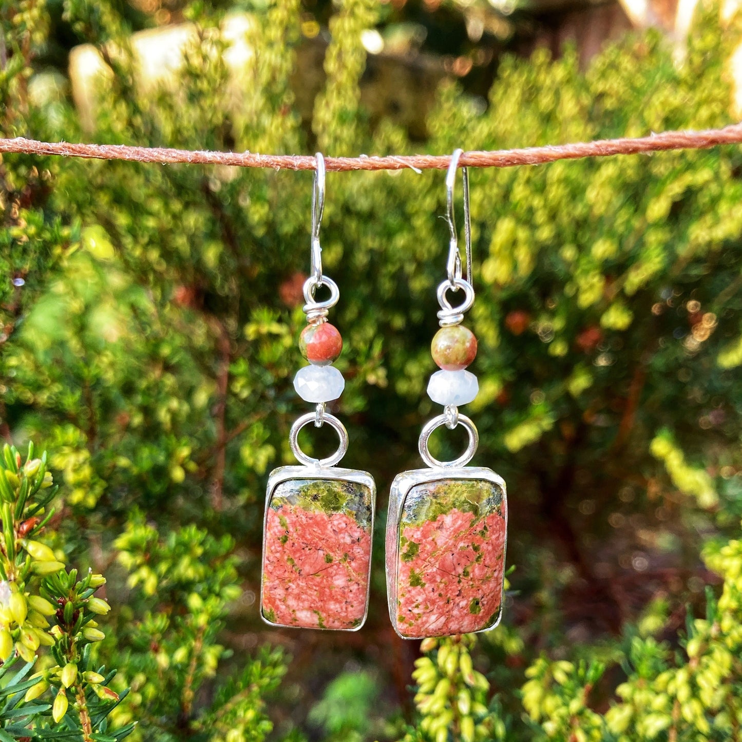 Bezel Set Unakite Earrings