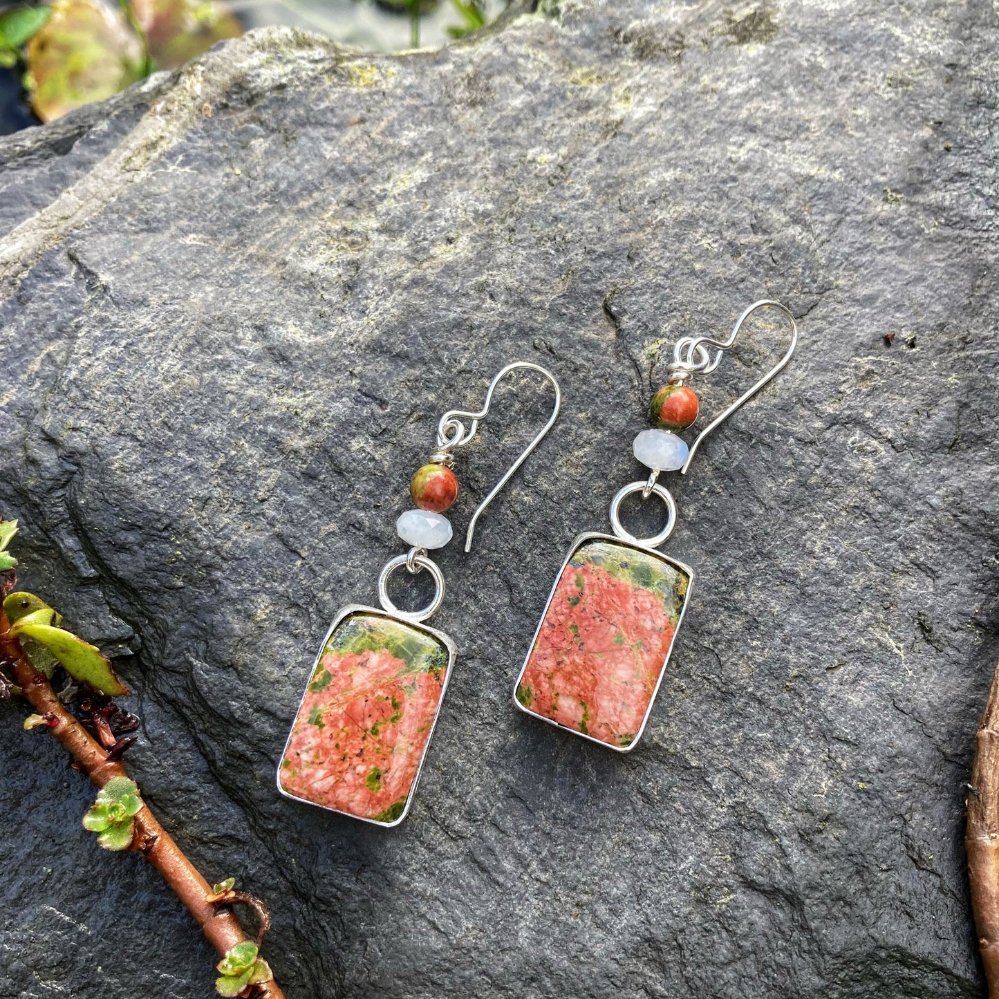 Bezel Set Unakite Earrings