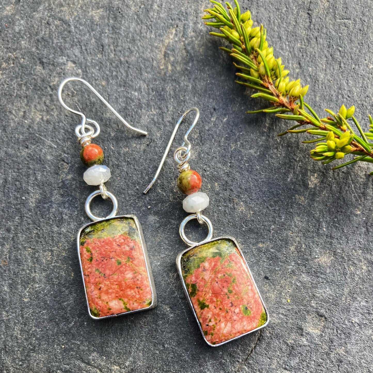 Bezel Set Unakite Earrings